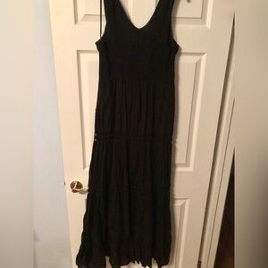 Black Tiered Sleeveless Maxi Dress With Embroidery 100% Cotton